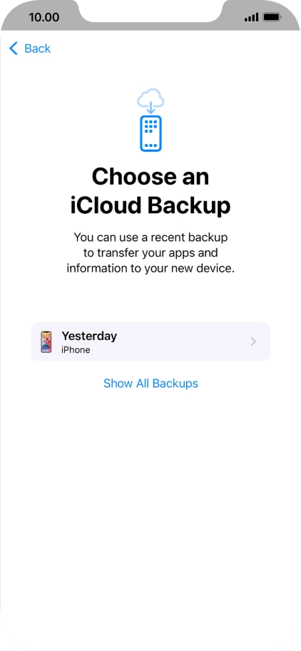 Press the required backup and your phone restores the content of the selected backup. Subsequently, follow the instructions on the screen to set up your phone and prepare it for use. Press the required backup and your phone restores the content of the selected backup. Subsequently, follow the instructions on the screen to set up your phone and prepare it for use.