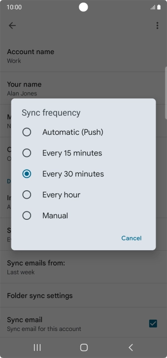 Press the required setting.
