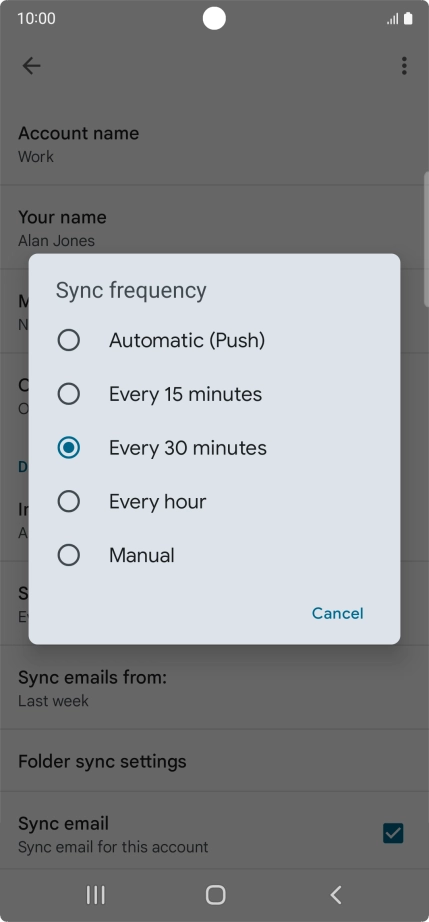 Press the required setting.