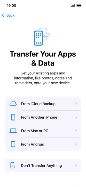 You can restore content from an iCloud backup when your phone is activated for the first time and after a factory reset. When this screen is displayed, your phone is ready to restore content from an iCloud backup.