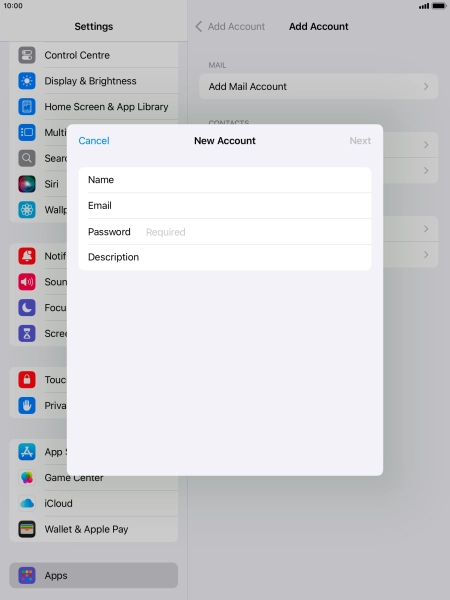 Press Password and key in the password for your email account.
