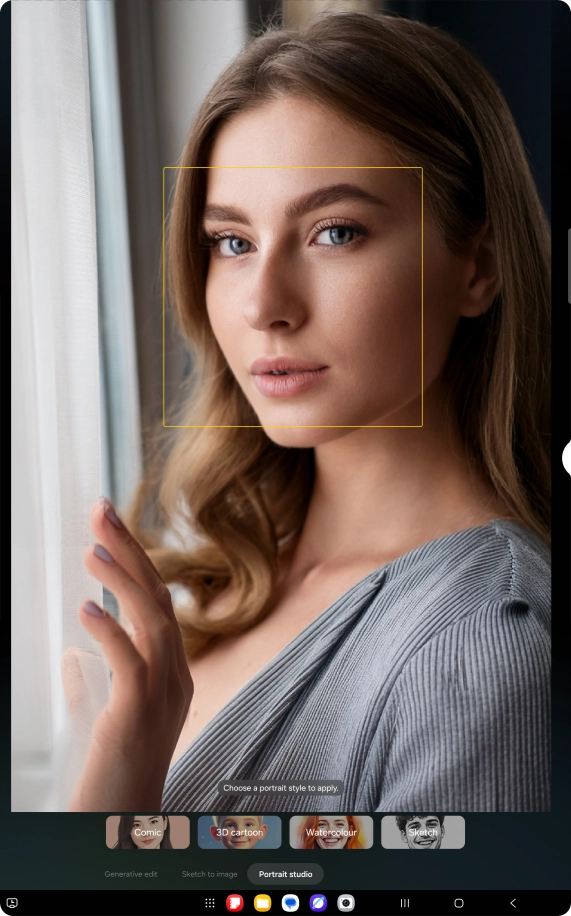 To change your portrait photos to different styles, press Portrait studio. To change your portrait photos to different styles, press Portrait studio.