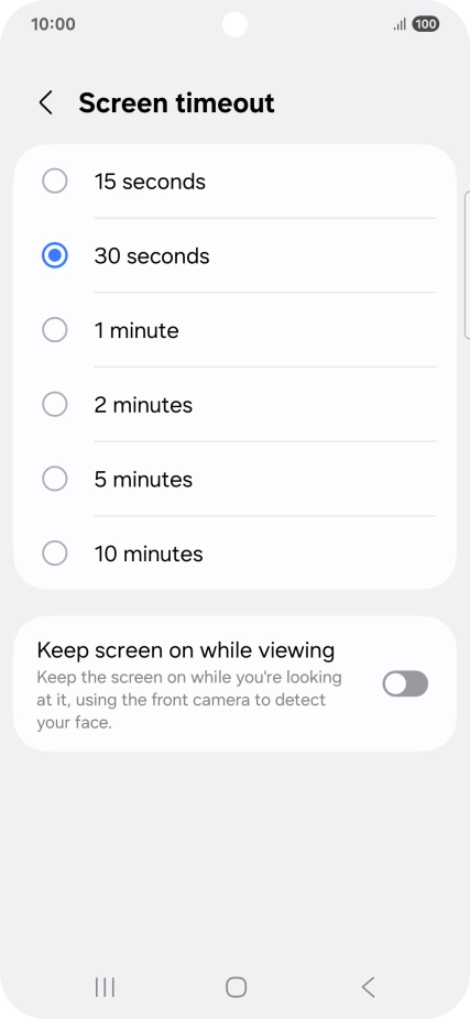 Press the required setting.