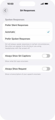 Press the required setting. Press the required setting.