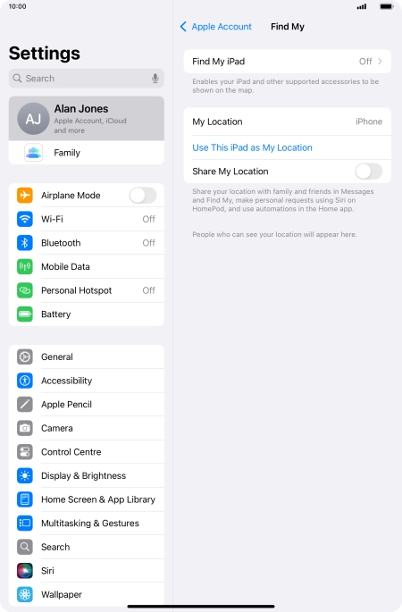 Press Find My iPad.