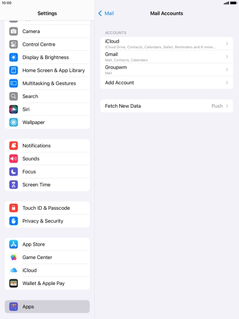 Press the name of the email account you've just set up.