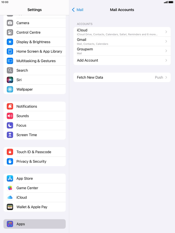 Press the name of the email account you've just set up.