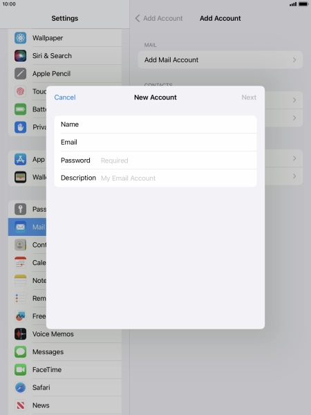 Press Password and key in the password for your email account.