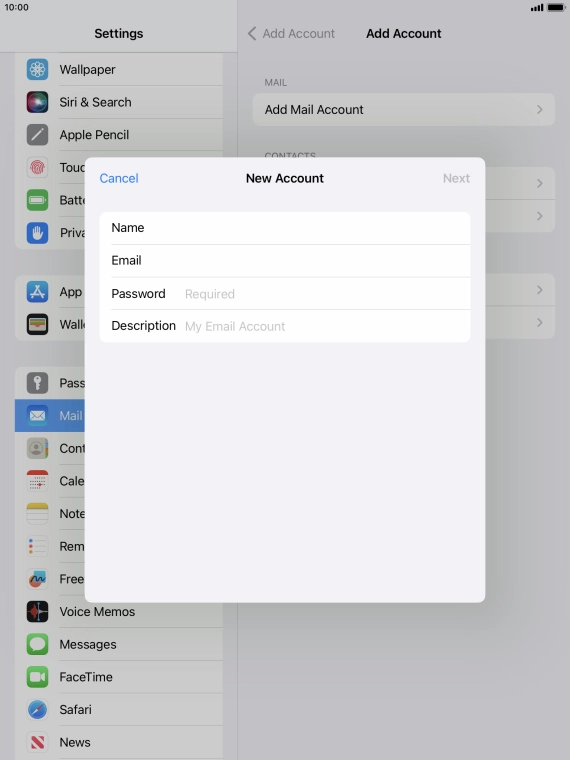 Press Password and key in the password for your email account.