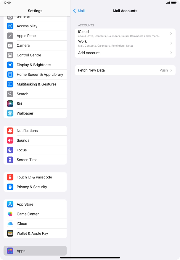 Press the name of the Exchange email account you've just set up.