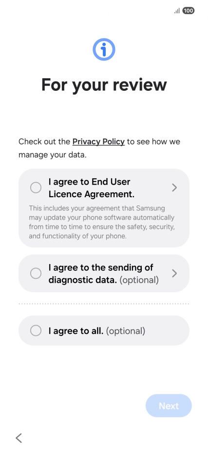 Press the fields next to the required settings to select them. Press the fields next to the required settings to select them.