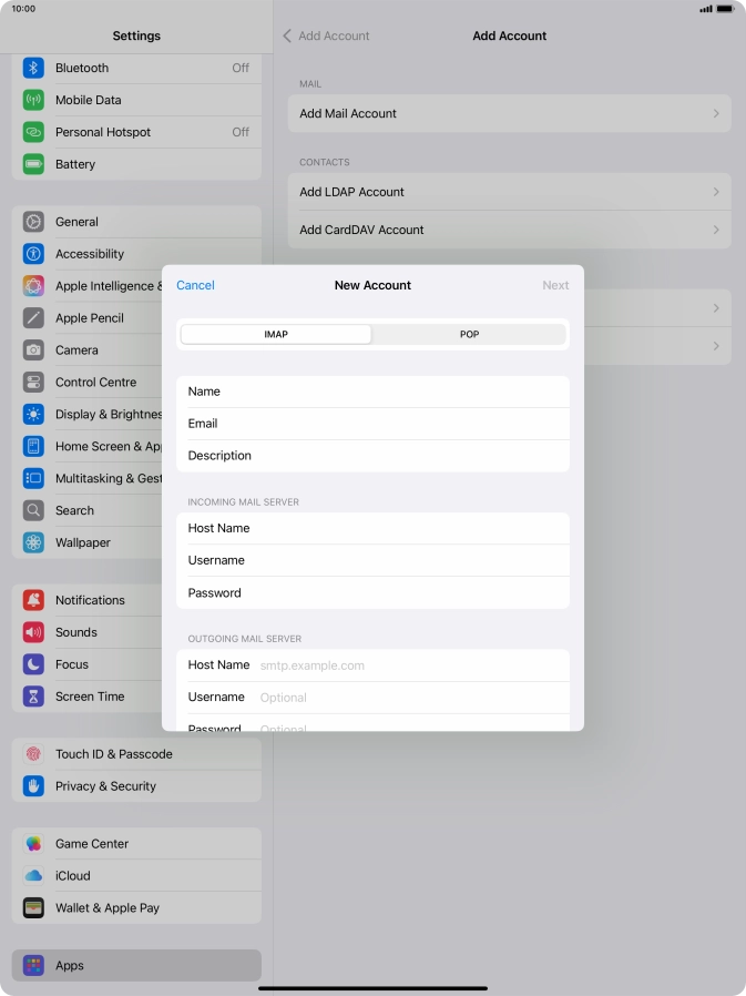 Press Host Name and key in the name of your email provider's outgoing server.