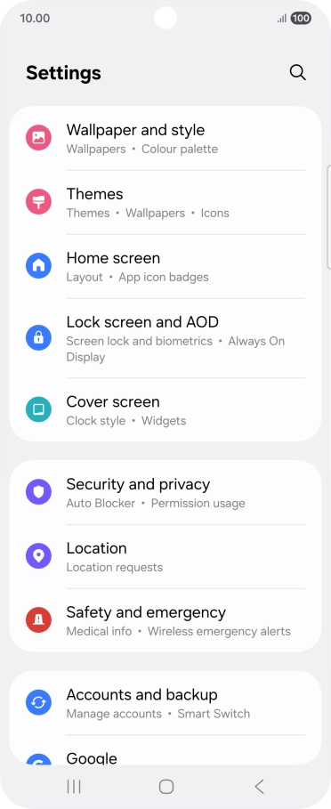Press Security and privacy.