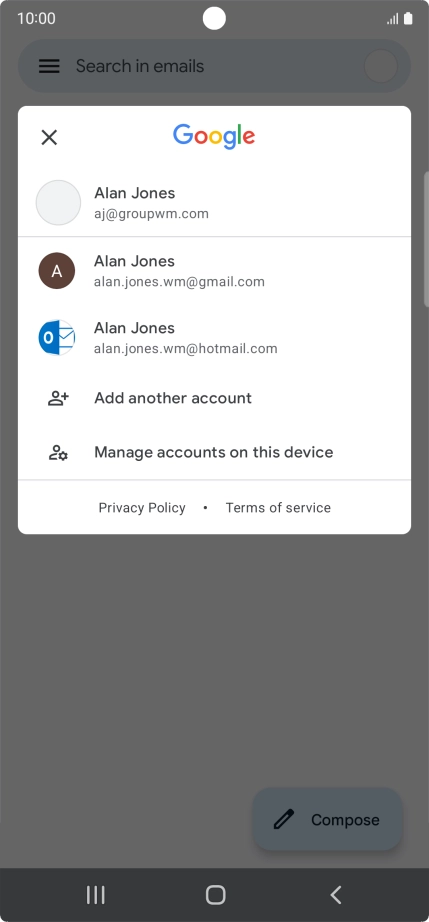 Press the required email account.