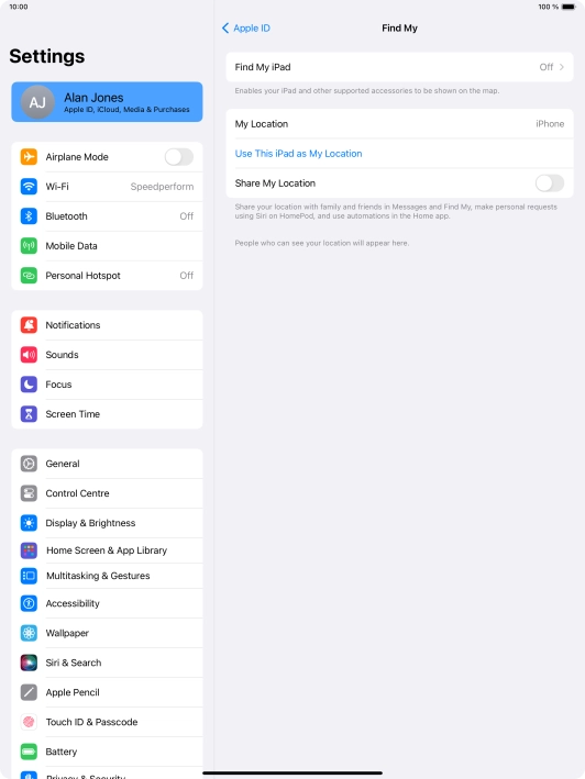 Press Find My iPad.