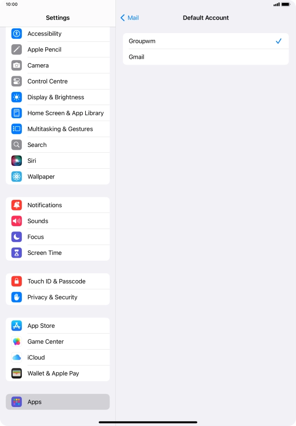 Press the required email account to select the email account as your default account. Press the required email account to select the email account as your default account.