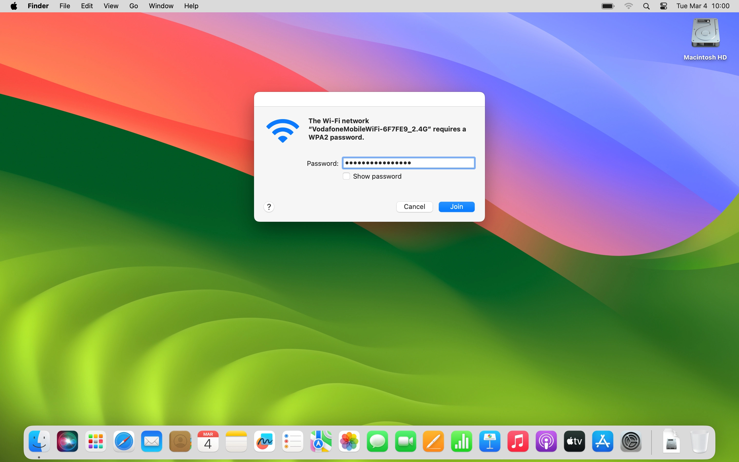 If you're asked to key in the password for your Wi-Fi hotspot do so, and click Join.