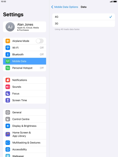 Press the required network mode.