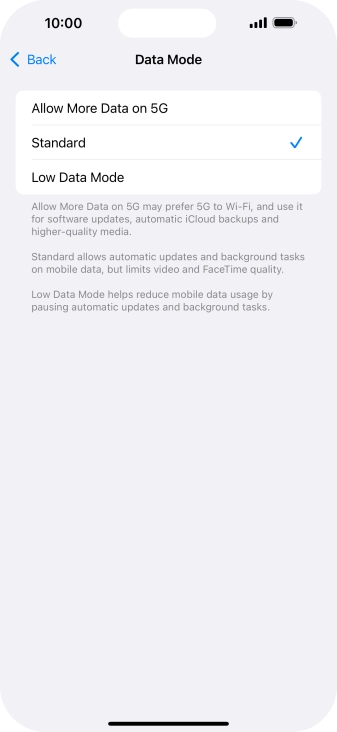 Press the required setting. Press the required setting.