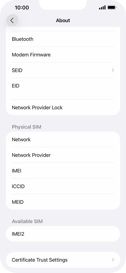 Your phone's EID number is displayed below EID.