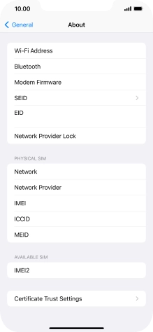Your phone's EID number is displayed below EID.
