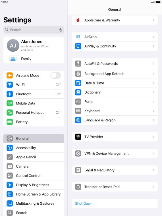 Press Transfer or Reset iPad.