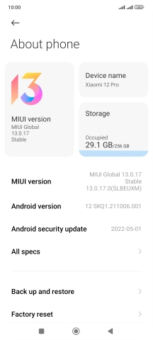 Press MIUI version. If a new software version is available, it's displayed. Follow the instructions on the screen to update the phone software.