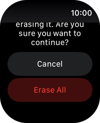 Press Erase All. Wait a moment while the factory default settings are restored. Follow the instructions on the screen to set up your Apple Watch and prepare it for use. Press Erase All. Wait a moment while the factory default settings are restored. Follow the instructions on the screen to set up your Apple Watch and prepare it for use.