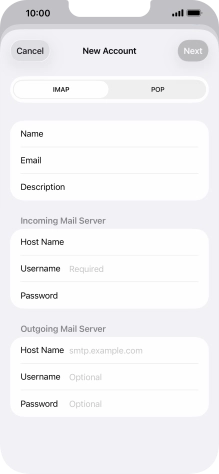 Press Username and key in the username for your email account.