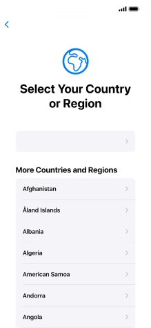 Press the required country or area. Press the required country or area.