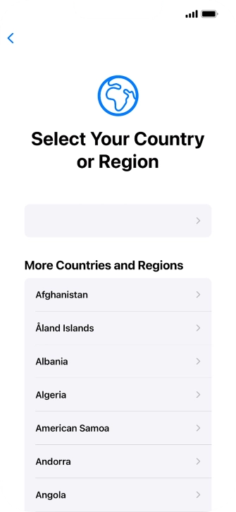 Press the required country or area. Press the required country or area.