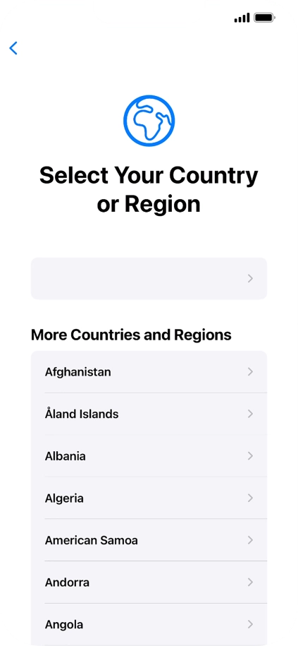 Press the required country or area. Press the required country or area.