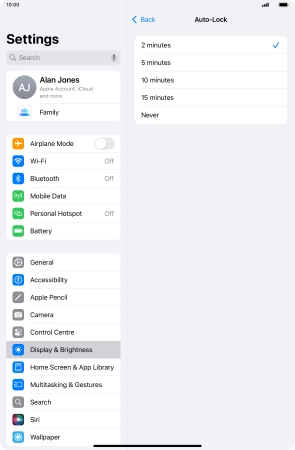 Press the required setting.