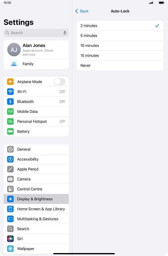 Press the required setting.
