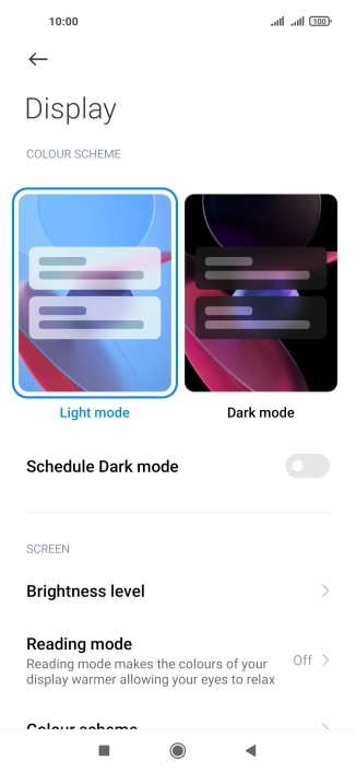 Press Brightness level. Press Brightness level.