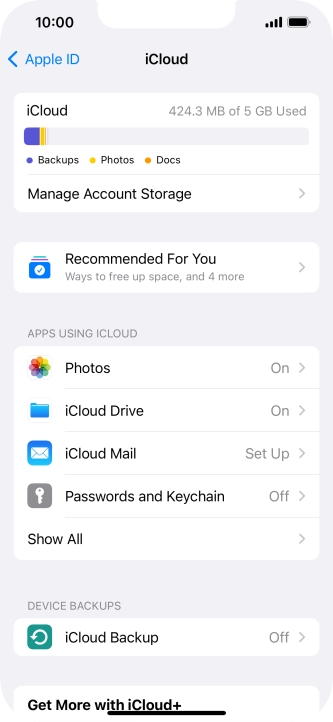 Press iCloud Backup. Press iCloud Backup.