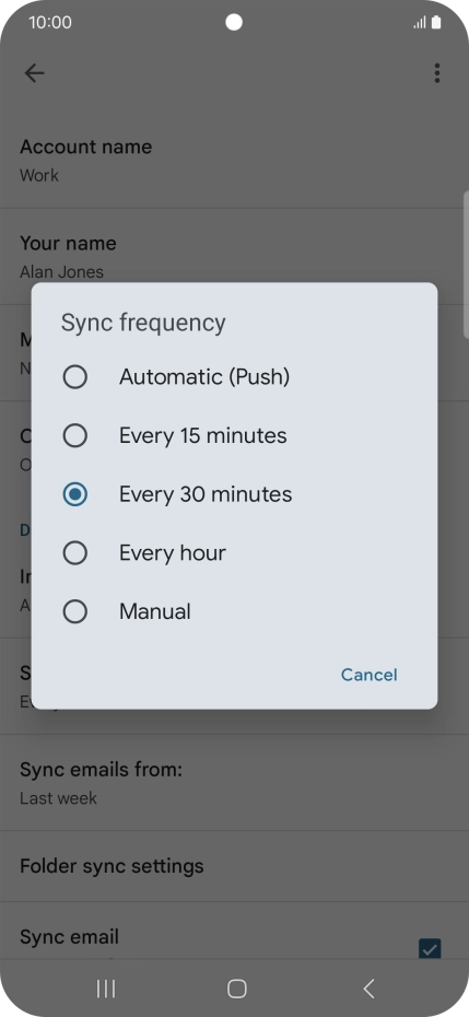 Press the required setting.