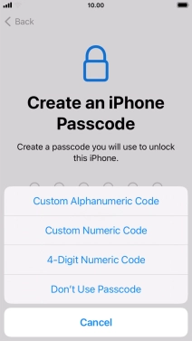 Follow the instructions on the screen to turn on use of phone lock code or press Don't Use Passcode.