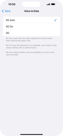 To turn on automatic switch between 5G and 4G, press 5G Auto.