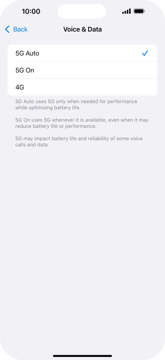 To turn on automatic switch between 5G and 4G, press 5G Auto.
