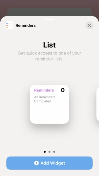 Slide your finger right or left on the screen to select the required widget size.