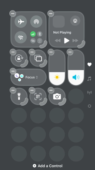 Press Add a Control and follow the instructions on the screen to add the required function to Control Centre.