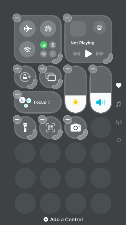 Press Add a Control and follow the instructions on the screen to add the required function to Control Centre.