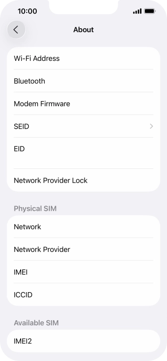 Your phone's EID number is displayed below EID.