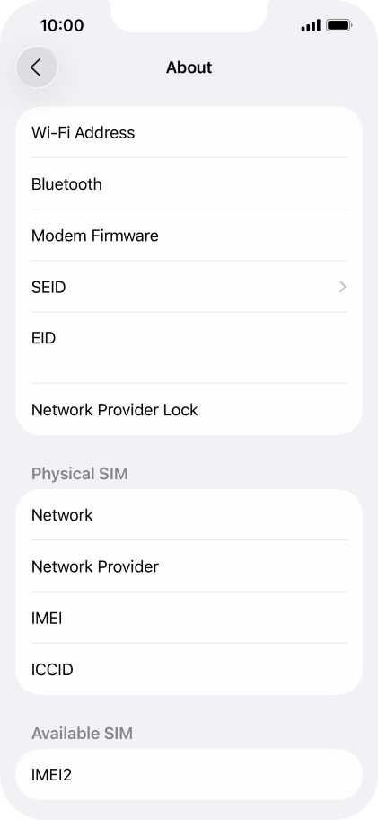 Your phone's EID number is displayed below EID.