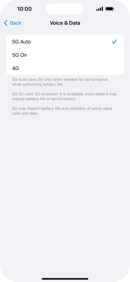 To turn on automatic switch between 5G and 4G, press 5G Auto.