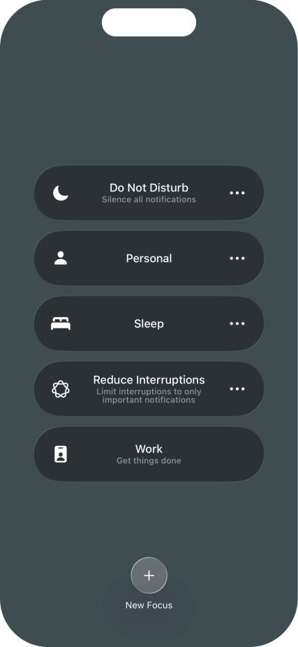 Press the required focus mode to activate or deactivate it immediately.
