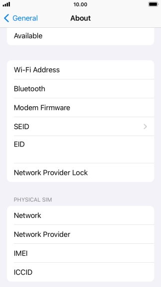 Your phone's EID number is displayed below EID.