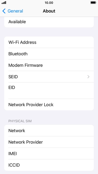Your phone's EID number is displayed below EID.