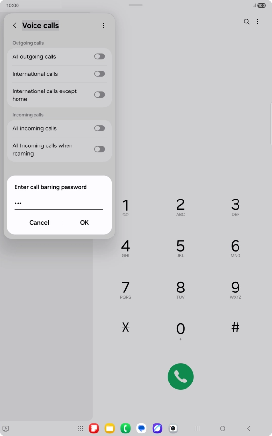 Key in your barring password and press OK. The default barring password is 1919. Key in your barring password and press OK. The default barring password is 1919.